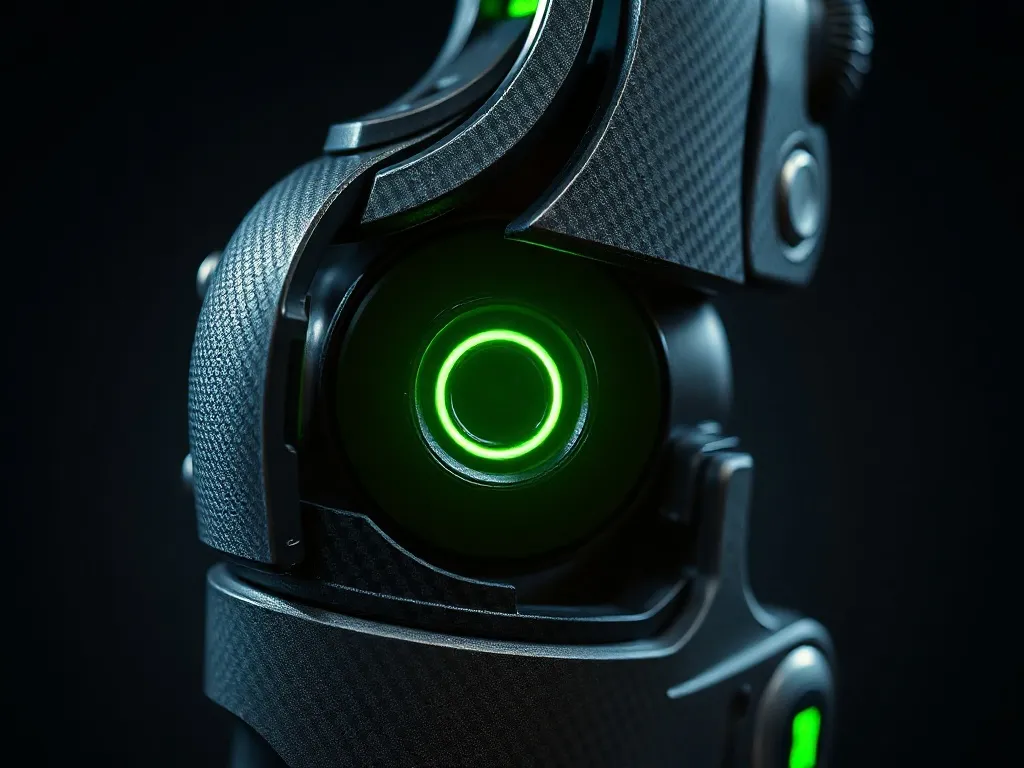 A highly detailed close-up of a high-tech mechanical joint m